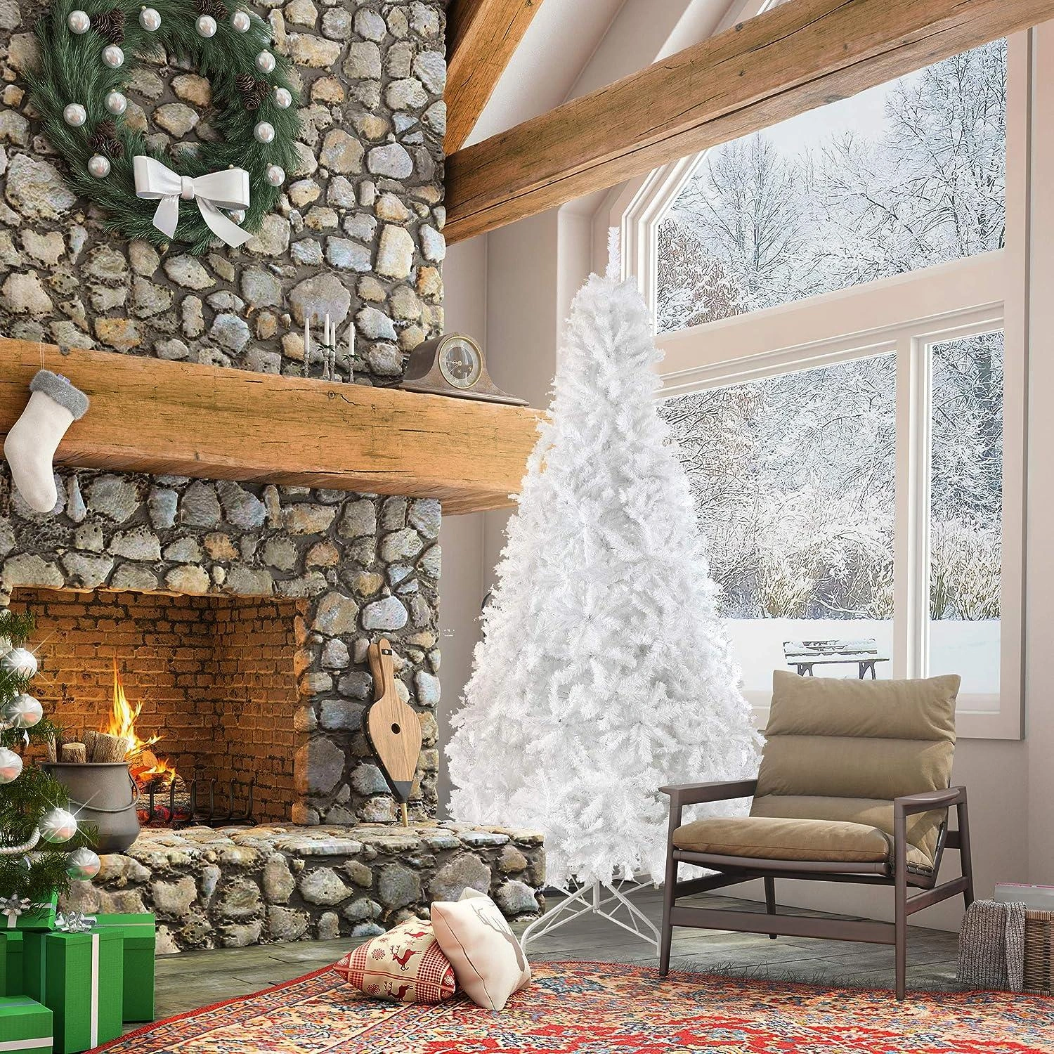 Sparkling 10ft White Christmas Tree - 2150 Tips, Sturdy & Festive!
